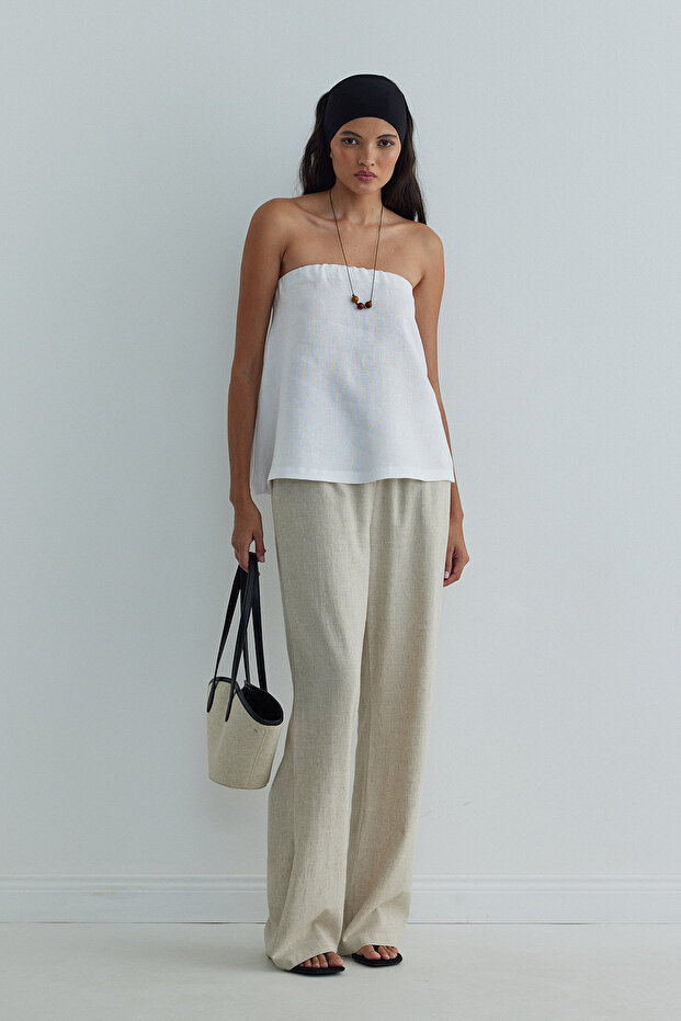 Ecru 100% Linen Mill Strapless Blouse