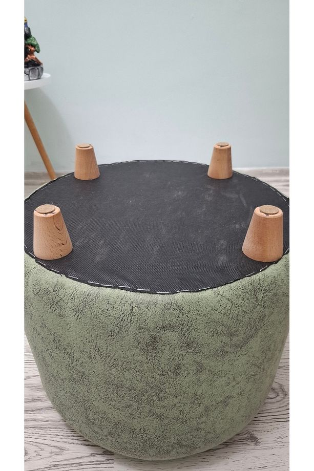 Ahşap Ayaklı Yuvarlak Nubuk Kumaş Puf&bench Koltuk/tabure - 6