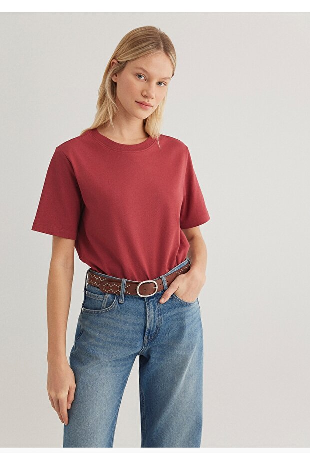 kırmızı basic kadın t-shirt - 1