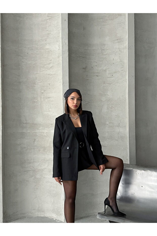 Tek Düğmeli Oversize Blazer Ceket - 4