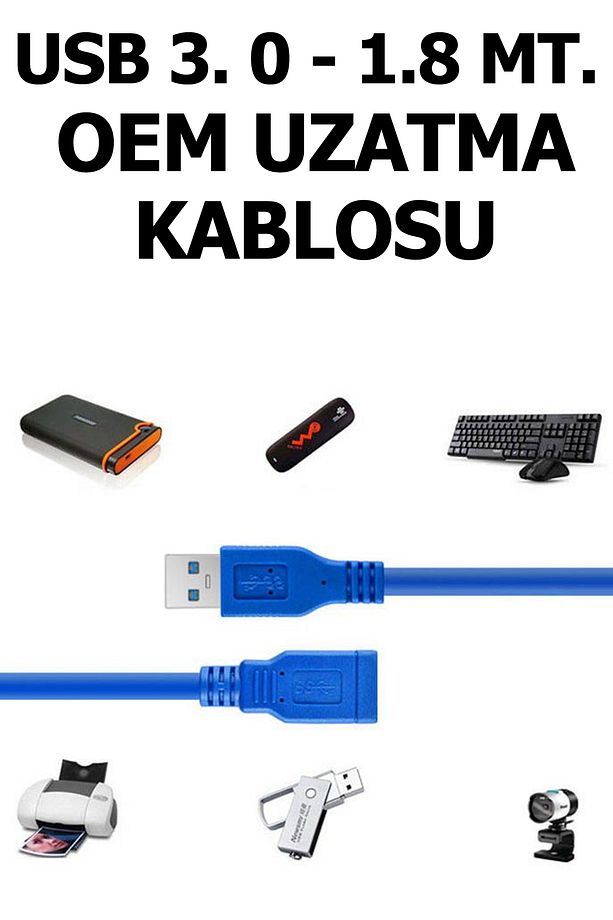 OEM USB 3.0 Uzatma Kablosu 1.5 Metre Erkek Dişi Dayanıklı Yüksek Hızlı Plus Bilişim - 7