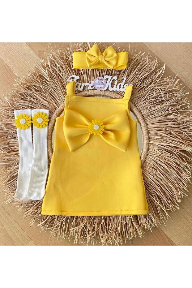 Girl's Suspender Daisy Dress Bandana and Socks Set