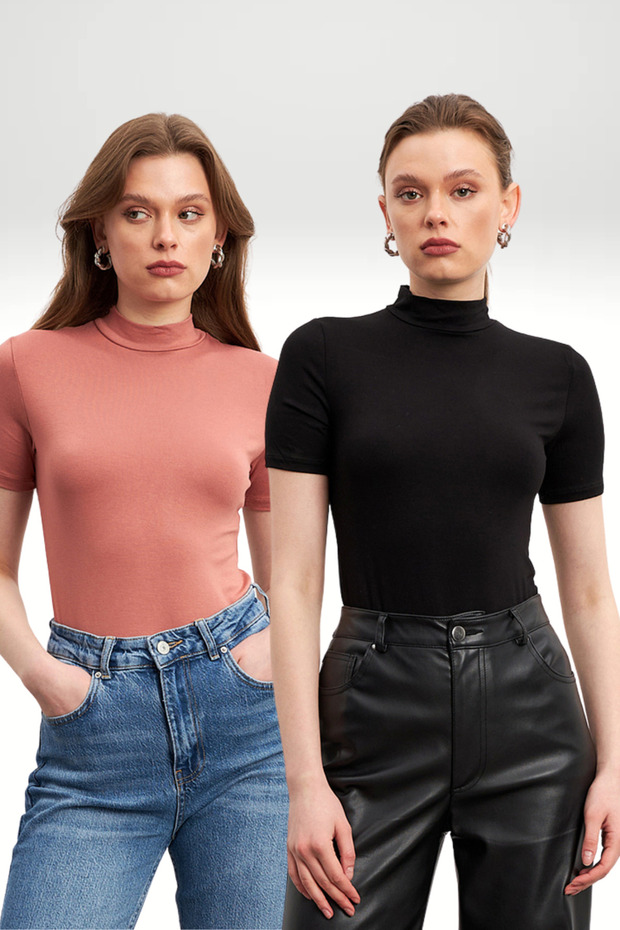 Women's Black Dusty Rose 2 Pack Short Sleeve Blouse