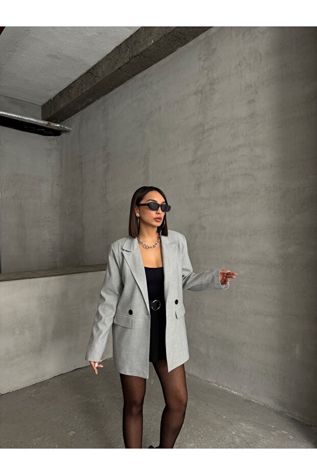 Tek Düğmeli Oversize Blazer Ceket - 4