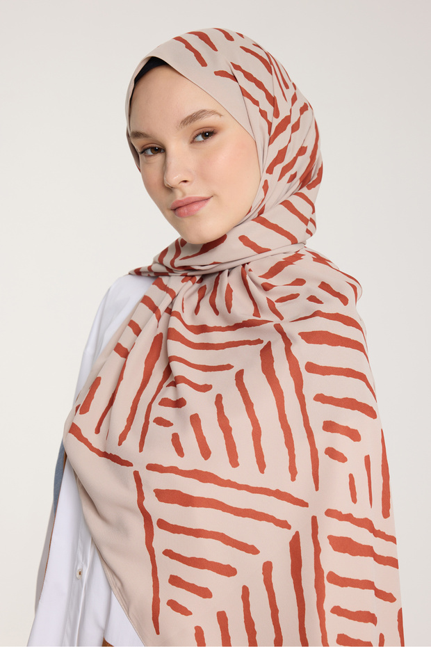 Pure Tone Şal - V Desen - Taş - Kiremit - 5