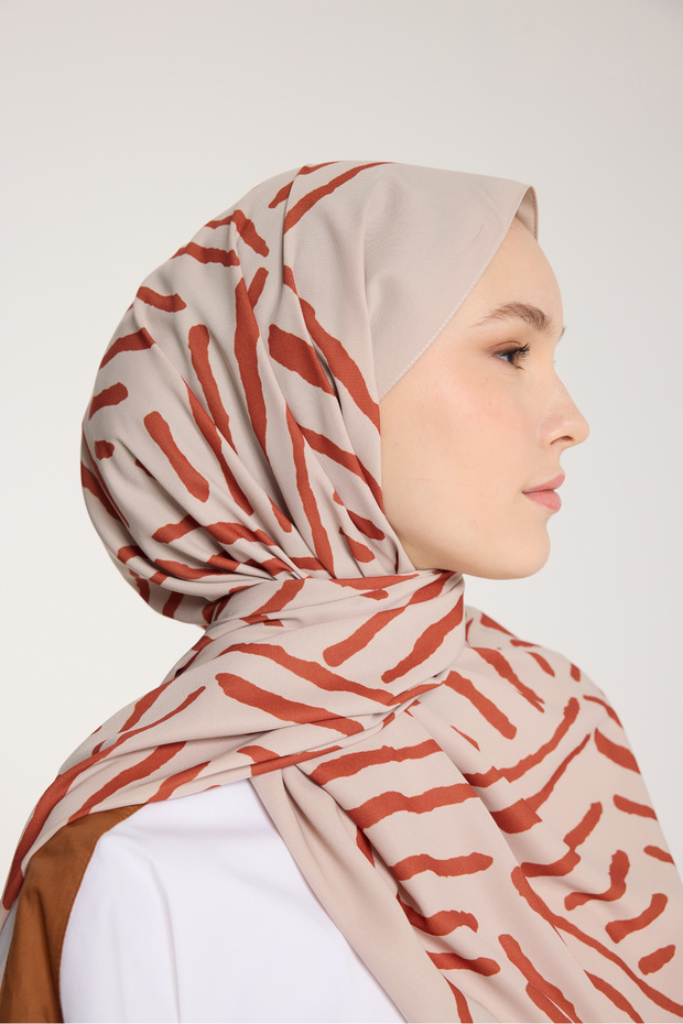 Pure Tone Şal - V Desen - Taş - Kiremit - 4