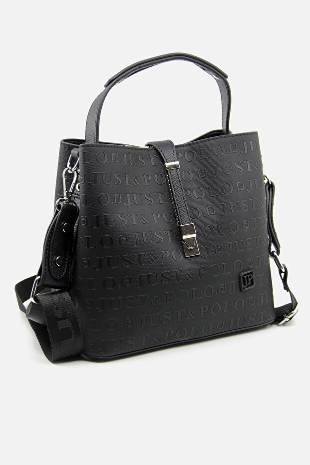 Printed Waterproof 3-Compartment Women's Shoulder Bag Black 22x20cm Pbu4002