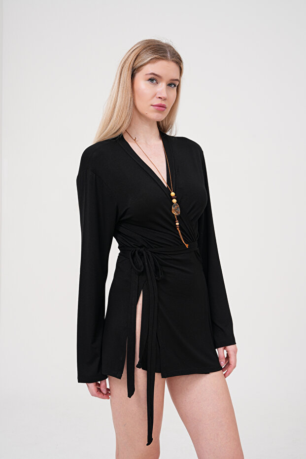 siyah Soft Kimono - 9