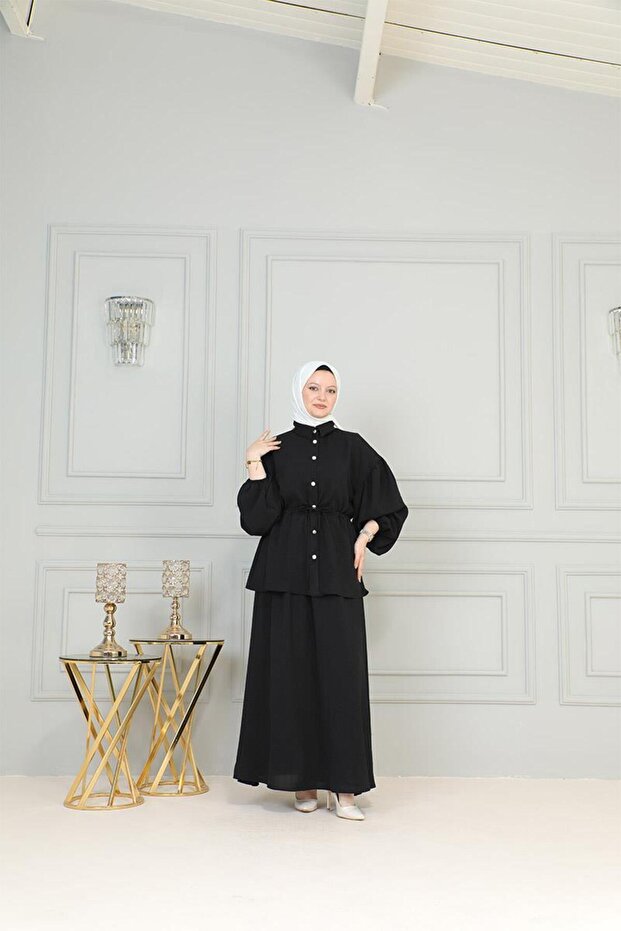 Black Hijab Ayrobin Suit - With Skirt BRC2409