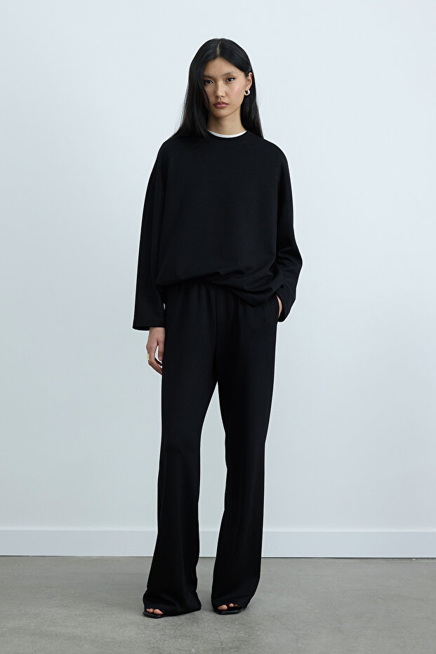 Black Luna Straight Cut Loose Trousers