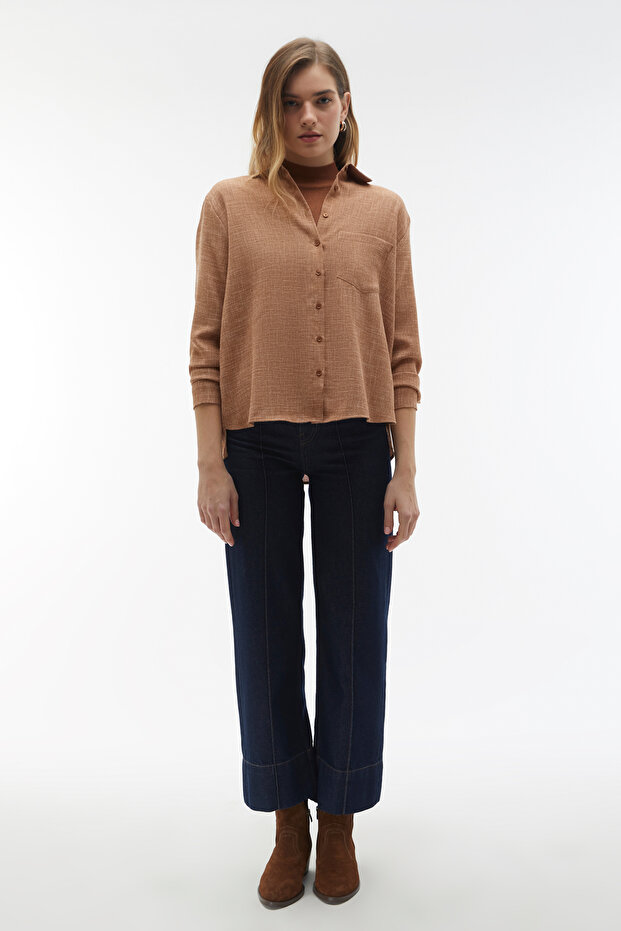 ARMÜRLÜ OVERSIZE UZUN KOLLU GÖMLEK - 1