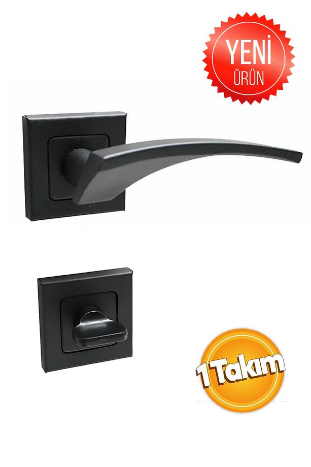 Kare Rozetli Mat Siyah Lavanta WC Kapı Kolu - Wc Kapıları İçindir - Wc Tip - 1