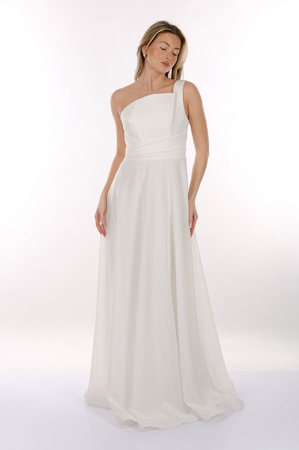 Doridorca Tek Omuz Kendinden Desenli Maxi Boy Kadın Abiye Elbise 2246026 - 8