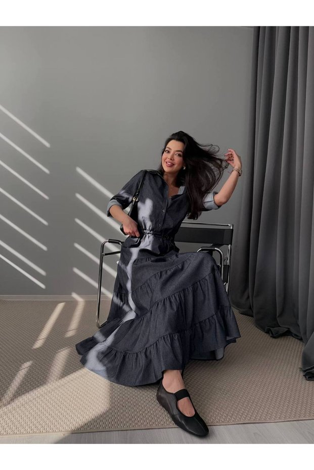 Hot Fashion Elastic Waist Skirt Fragmented Long Sleeve Maxi Length Dress