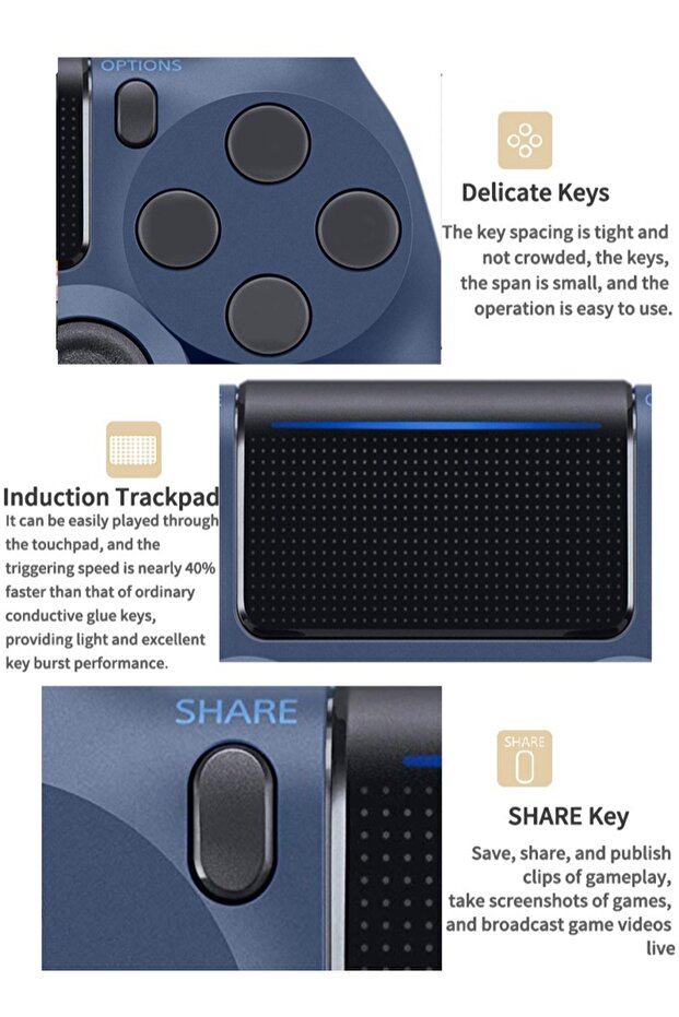 Bluetooth Wireless Game Controller for PS4/PC/iOS/Android with Dual Vibration,Headphone Jack - Blue - 2