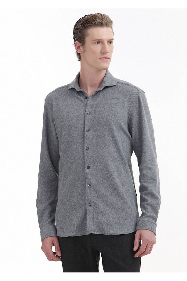 Gri Mikro Regular Fit Casual %100 Pamuk Gömlek - 3