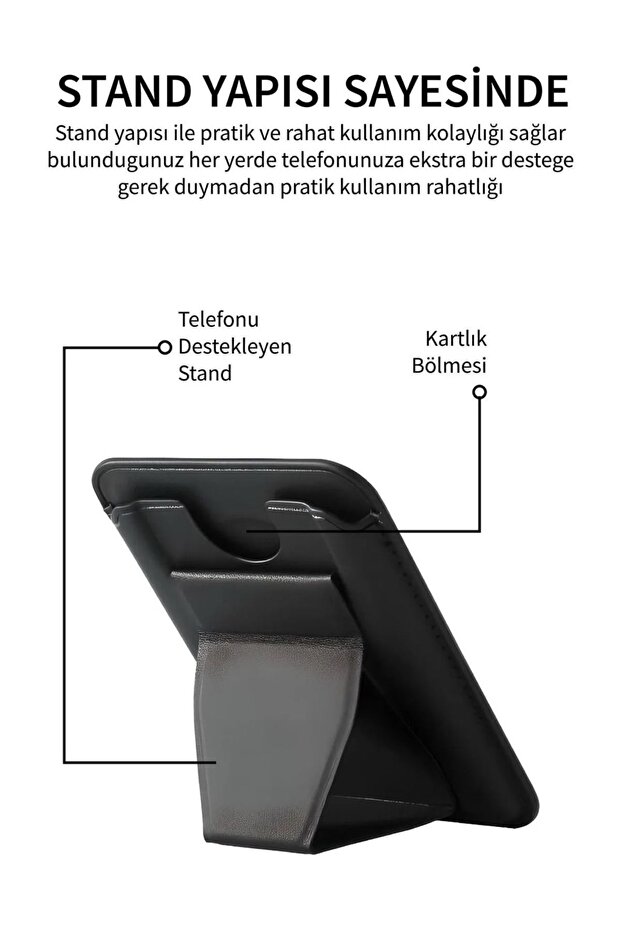 iPhone 11 12 13 14 15 16 17 Plus Pro Max Manyetik Standlı Tutucu Deri Magsafe Cüzdan Kartlık Kılıf - 3