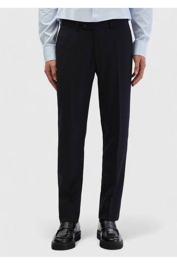Lacivert Düz Kumaş Regular Fit Klasik %100 Yün Pantolon - 2