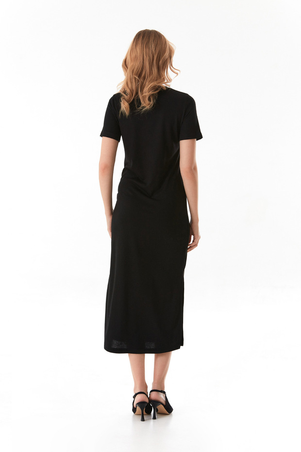 Basic Bisiklet Yaka Yırtmaçlı Elbise - 3