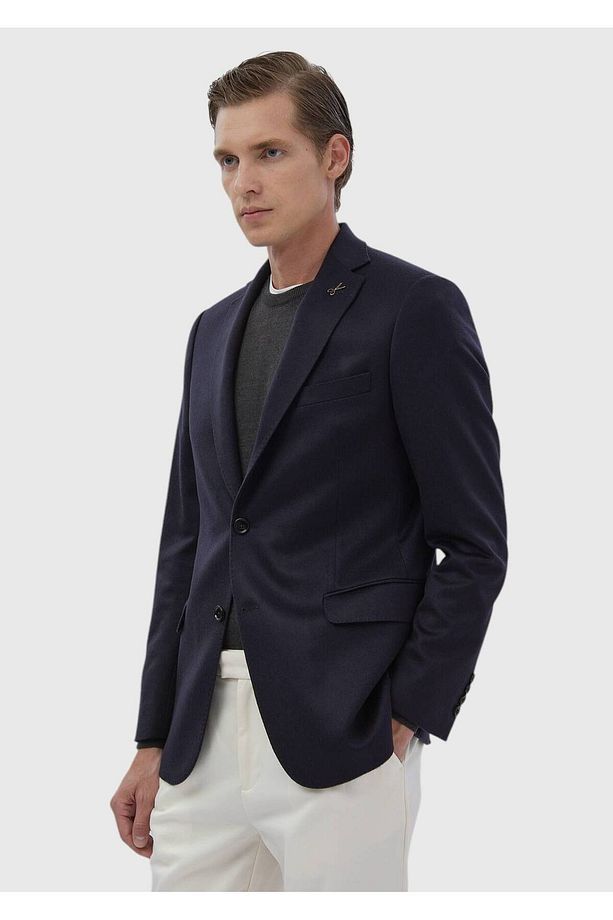 Lacivert Düz Regular Fit %100 Kaşmir Ceket - 1