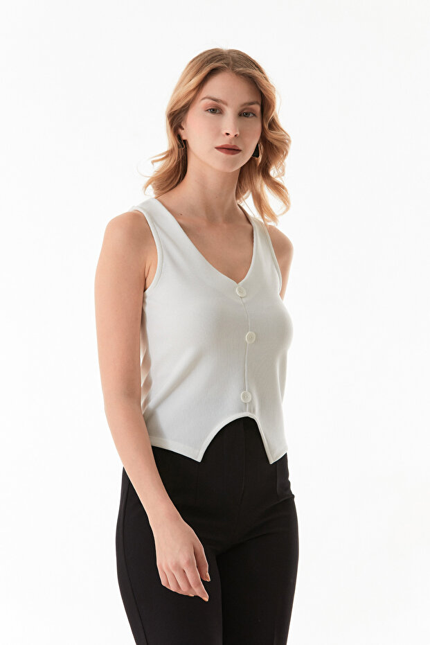 Basic Fitilli Düğmeli Yelek - 1
