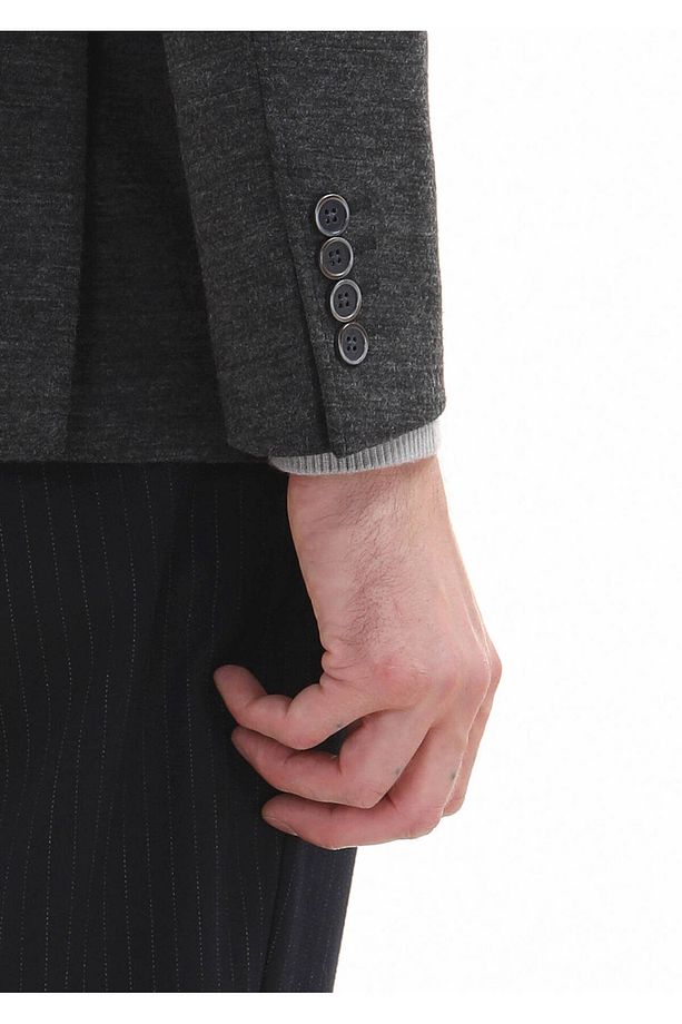 Antrasit Düz Zeroweight Slim Fit Yün Karışımlı Örme Ceket - 6