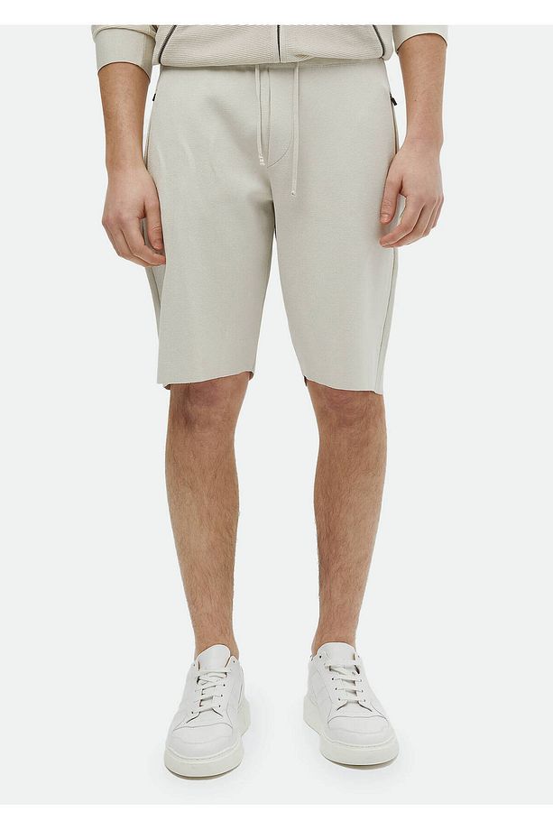 Bej Düz Örme Regular Fit Spor Bermuda - 1