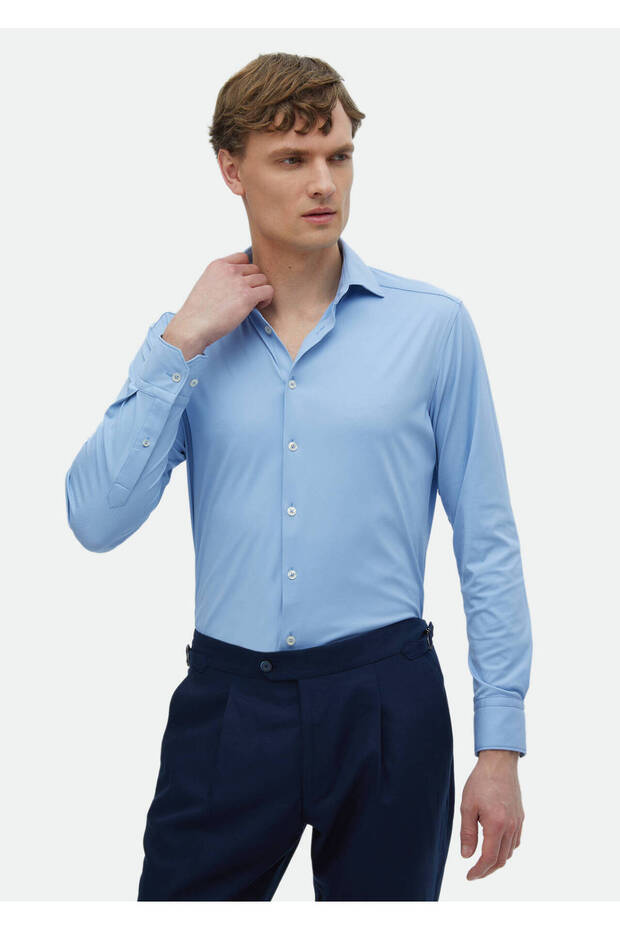 Mavi Düz Regular Fit Klasik Gömlek - 1