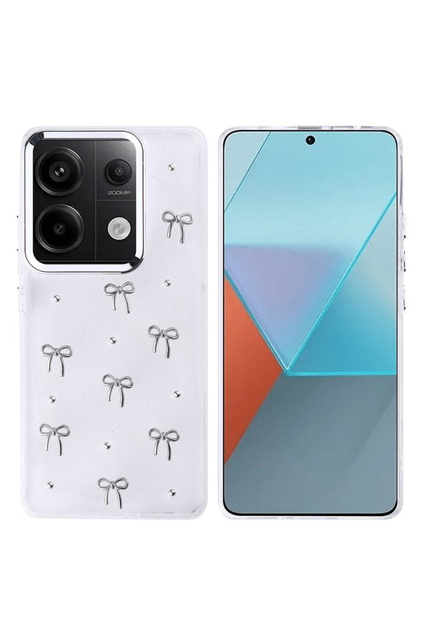 Redmi Note 13 Pro 4g Compatible Case Designed Silvery Transparent Pole Cover - Bow