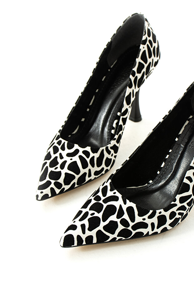 Siyah Beyaz Leopar Desenli Stiletto Sivri Burun İnce Topuk Şık ve Rahat Kadın Ayakkabı Özel Tasarım - 6