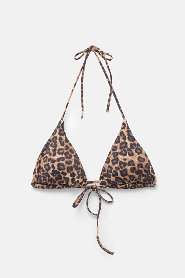 Leopar desenli üçgen bikini üstü - 5