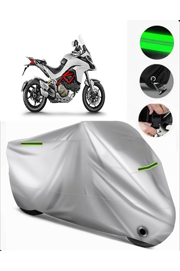 Ducati Multistrada 1200 Enduro Pro Rear Bag Compatible Motorcycle Tarpaulin Premium (Lock Compatible)-Gray