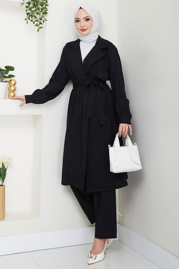 Summer Double Breasted Collar Trench Coat Double Suit Black Hm2703