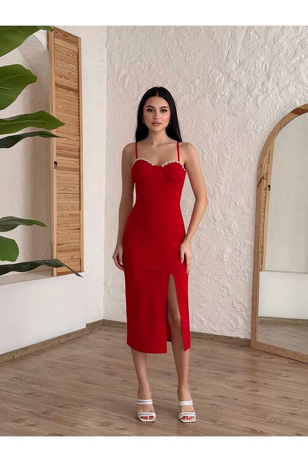 gögsü taslı elbise - 1