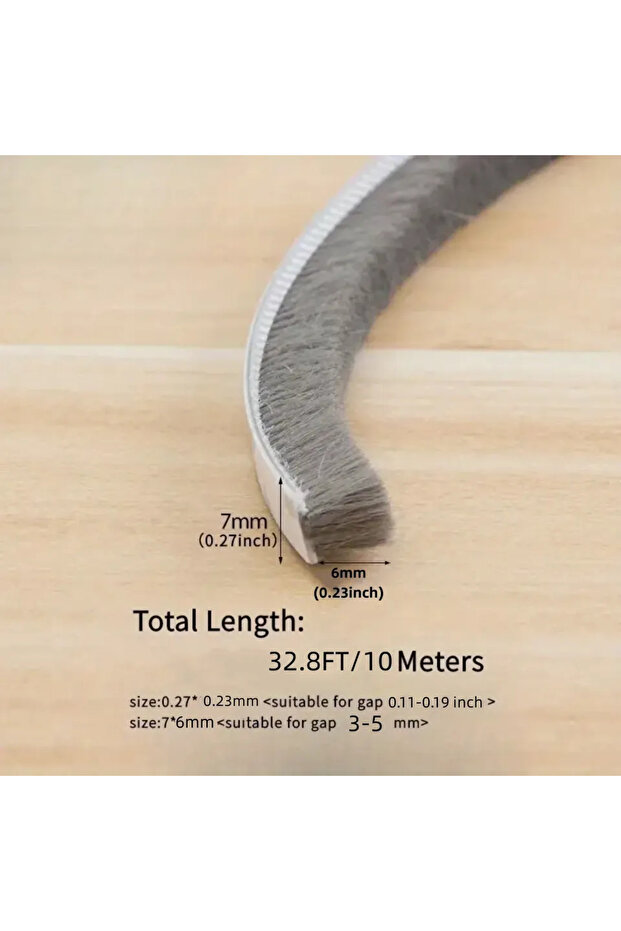 7mm 6mm 10m grey 32.8Ft Weather Stripping Door Window Seal Strip, Selfadhesive Strong Adhesion, Soun
