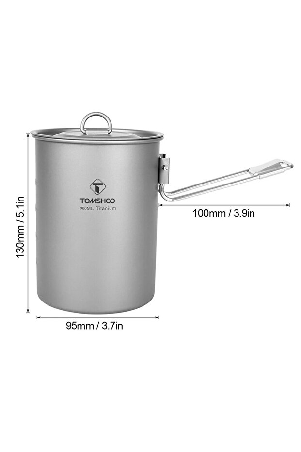 900ML Tomshoo 900ml Titanium Pot W Lid Folding Handle Portable Cookware Outdoor Camping Hiking Picni