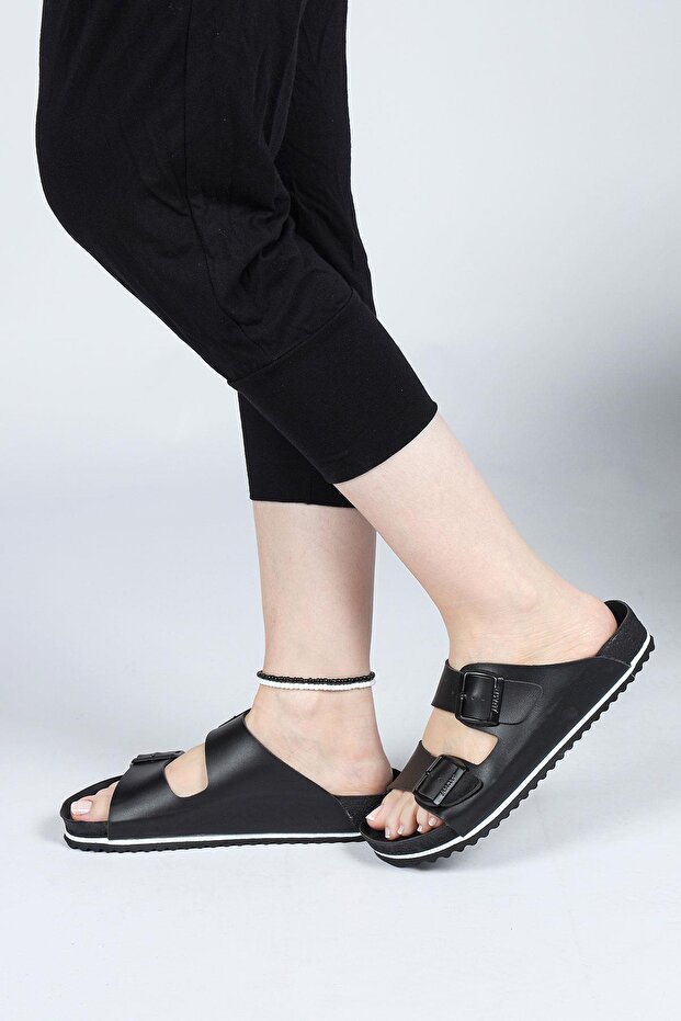 50003 Double Buckle Black Daily Women's Slippers