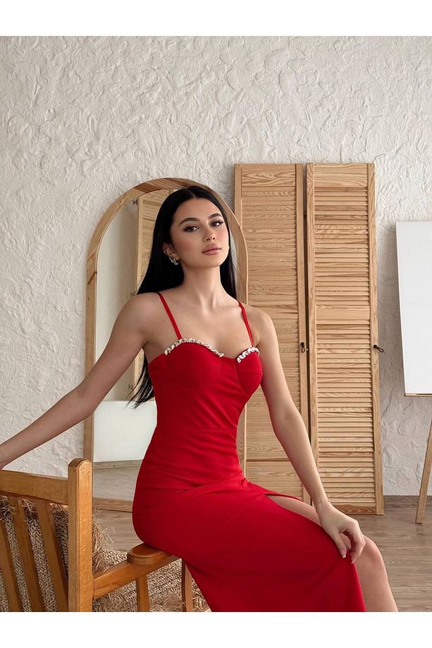 gögsü taslı elbise - 2