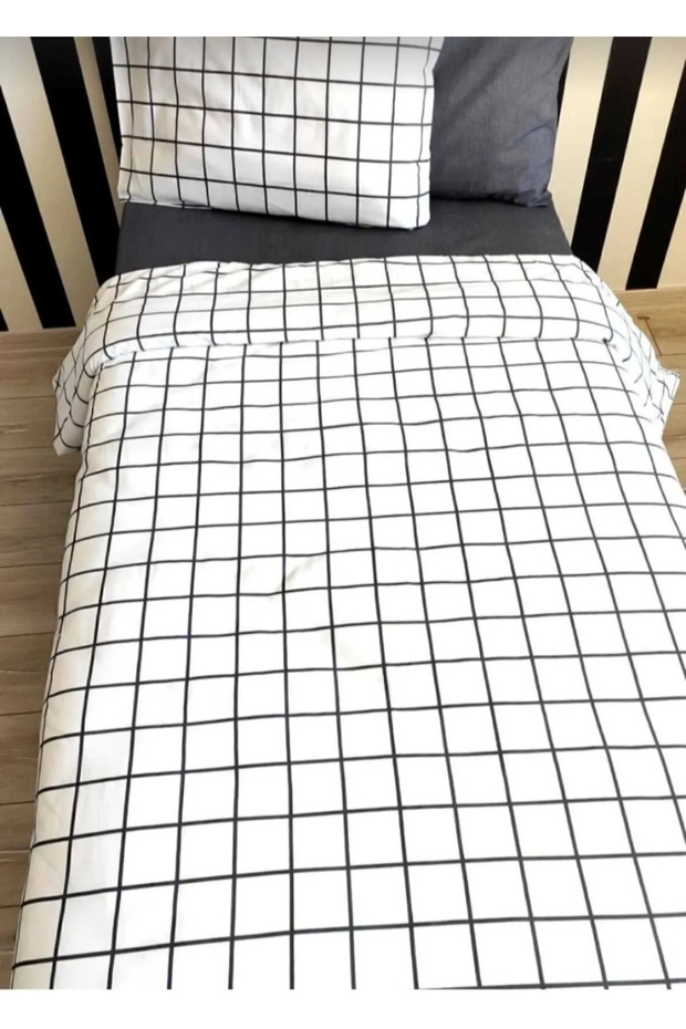 Single Patterned Duvet Cover Set with Elastic Sheet and 1 Pillowcase - 2