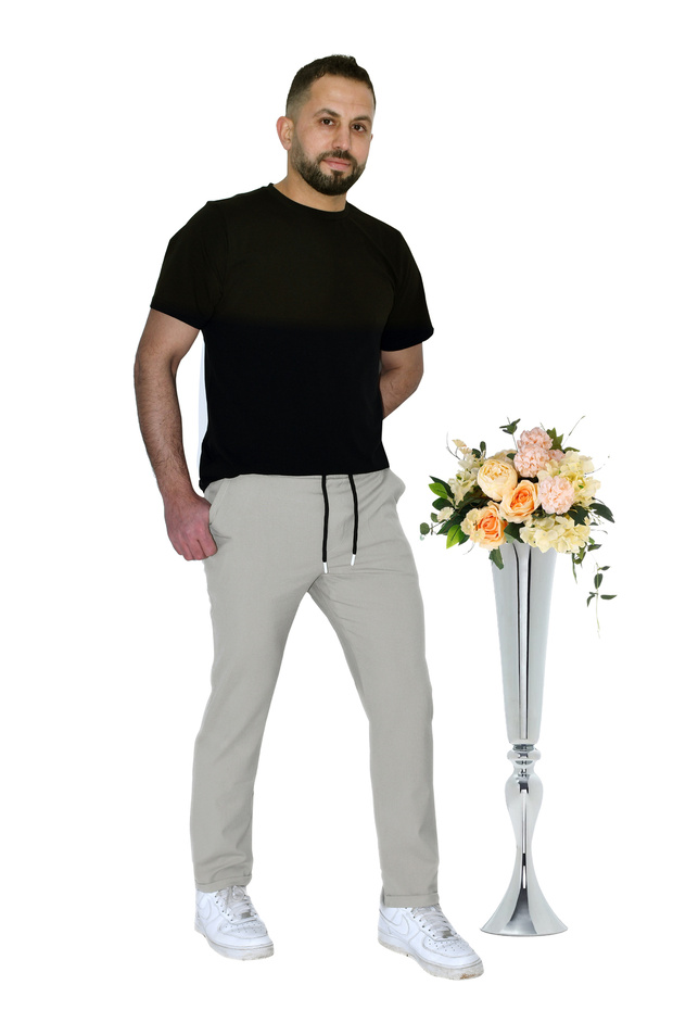 BEJ DOKUMA JOGGER DUBLE PAÇA BAĞCIKLI PANTOLON - 1