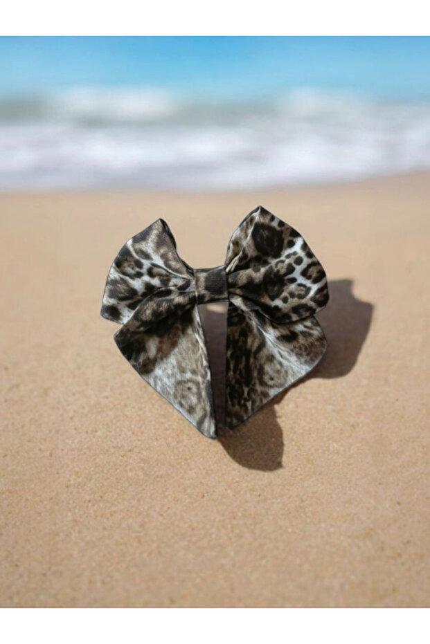 Back to School Elegant and Stylish Handmade Coffee Ecru Leopard Automatic Clip-On Bowknot Buckle
