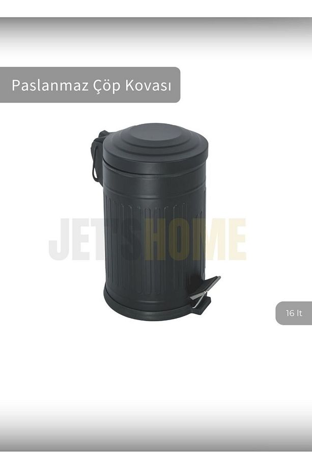 Pedallı Banyo Çöp Kovası Paslanmaz 16 Lt Mutfak Çöp Kutusu Siyah - 2
