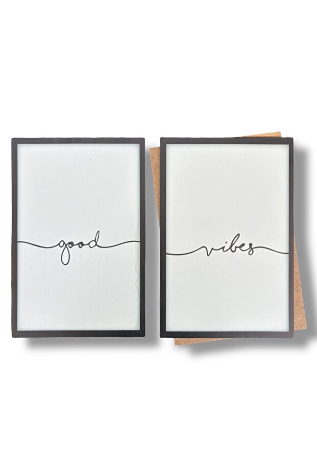 Ahşap Tablo Poster GOOD VIBES 2li