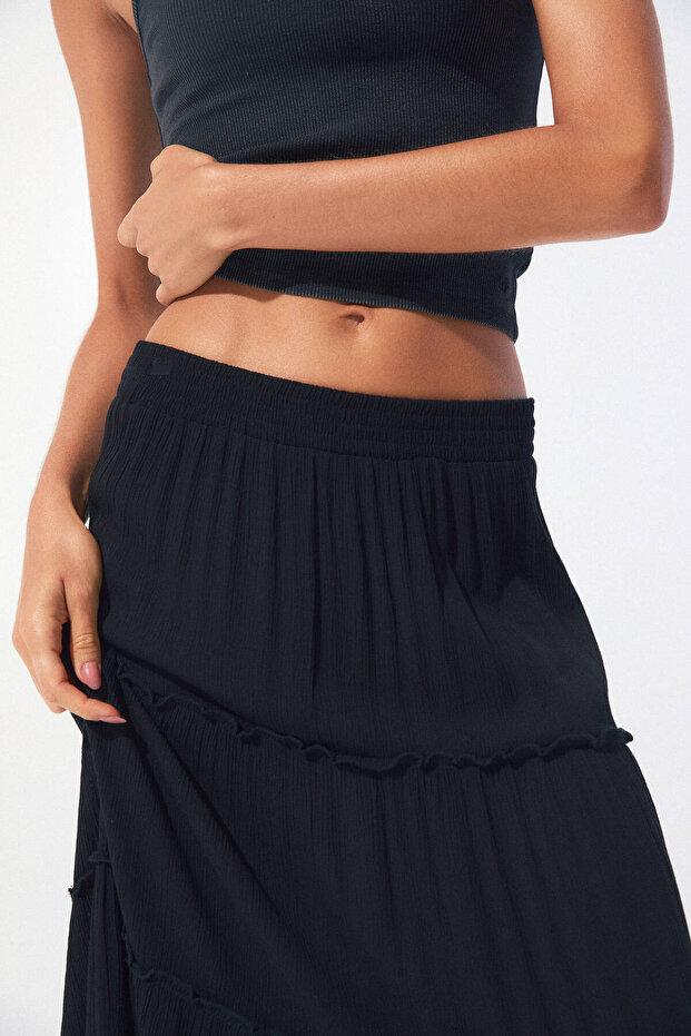 Elastik belli blok renkli midi etek - 6