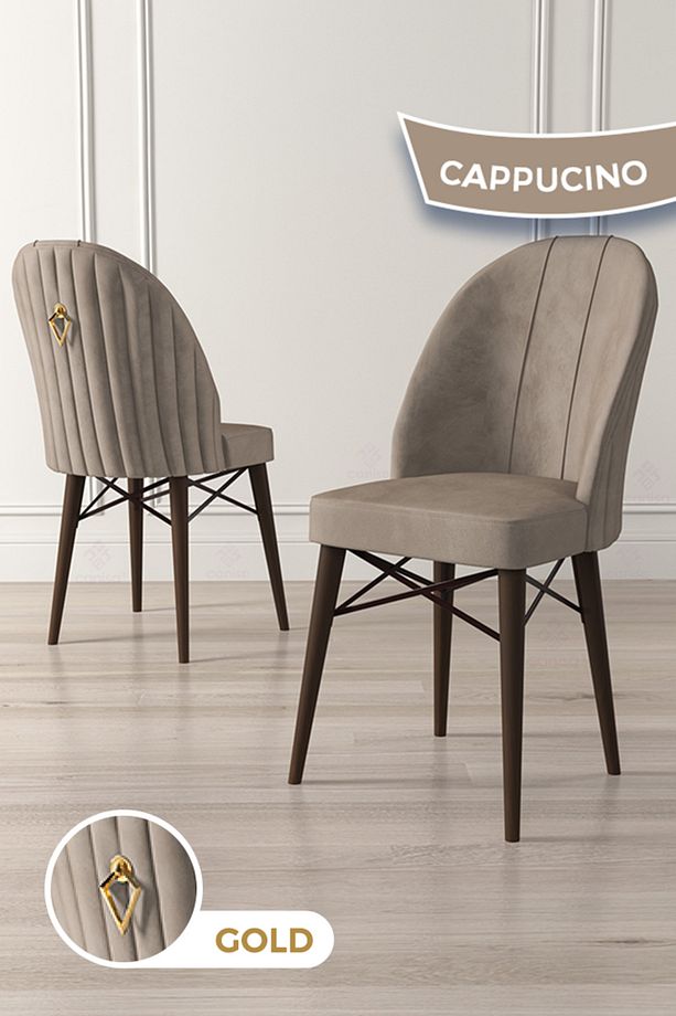 Roz Serisi 80x132 Mdf Açılabilir Barok Ahşap Desen Mutfak Masası Takımı 6 Cappucino Sandalye - 6