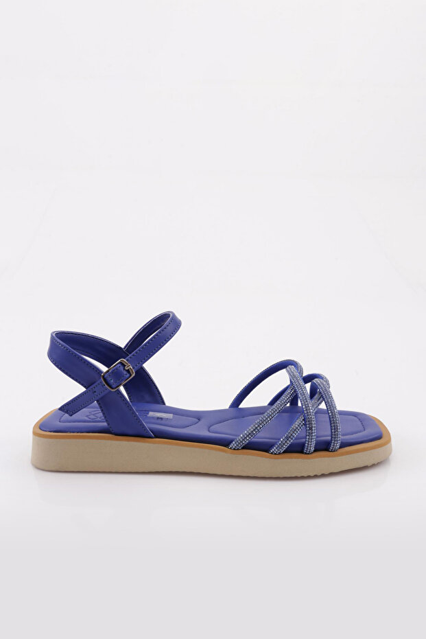 Sax Blue Stone Cross Women's Sandals - Silver 6463372