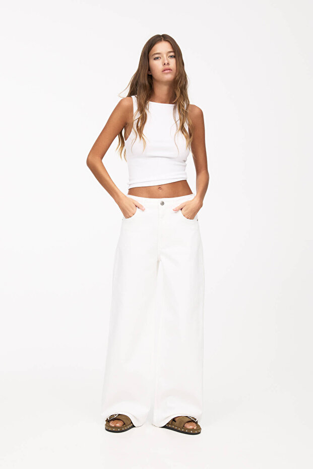 Beyaz orta bel baggy jean - 2