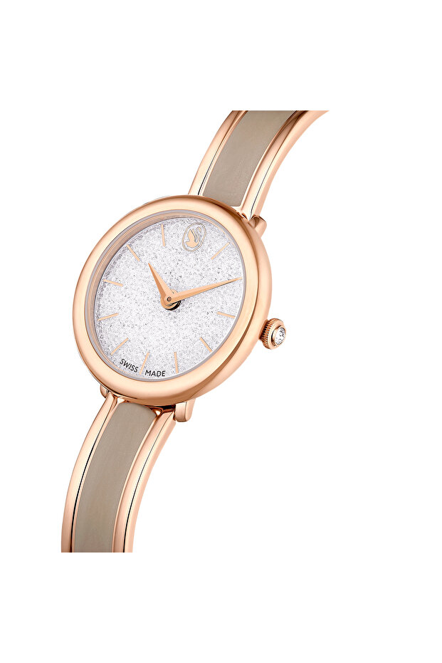 Crystalline Bangle Saat, Isviçre Üretimi, Metal Bileklik, Bej, Pembe Altın Rengi Yüzey - 4