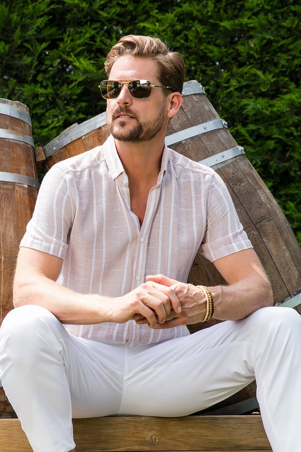 Striped 100% Cotton Slim Fit Short Sleeve Shirt Men Shirt Cf23s116097