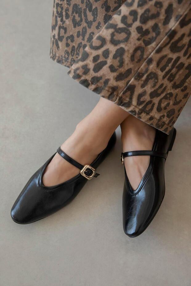 Stony Women's Wrinkled Leather Ballerinas Black